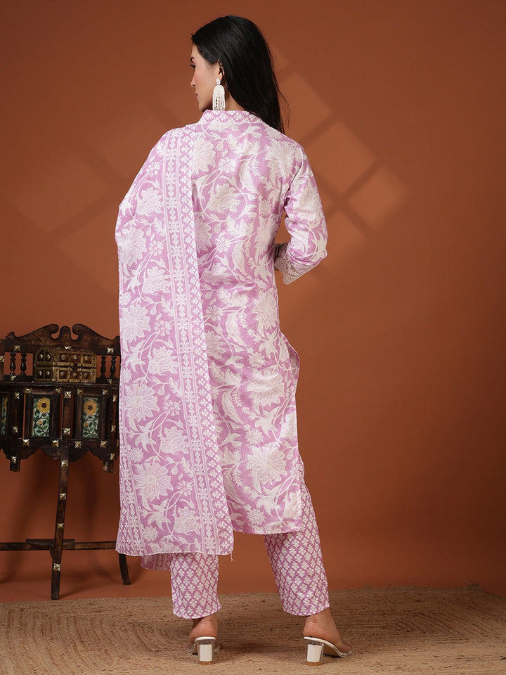 Printed Cotton Blend Kurta With Pant &amp; Dupatta