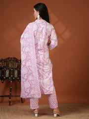 Printed Cotton Blend Kurta With Pant & Dupatta