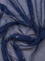 Woven Design Chanderi Navy Blue Unstitched Suit With Pant & Dupatta