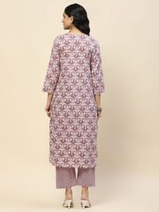 Neck Embroidered Cotton Kurta With Pants