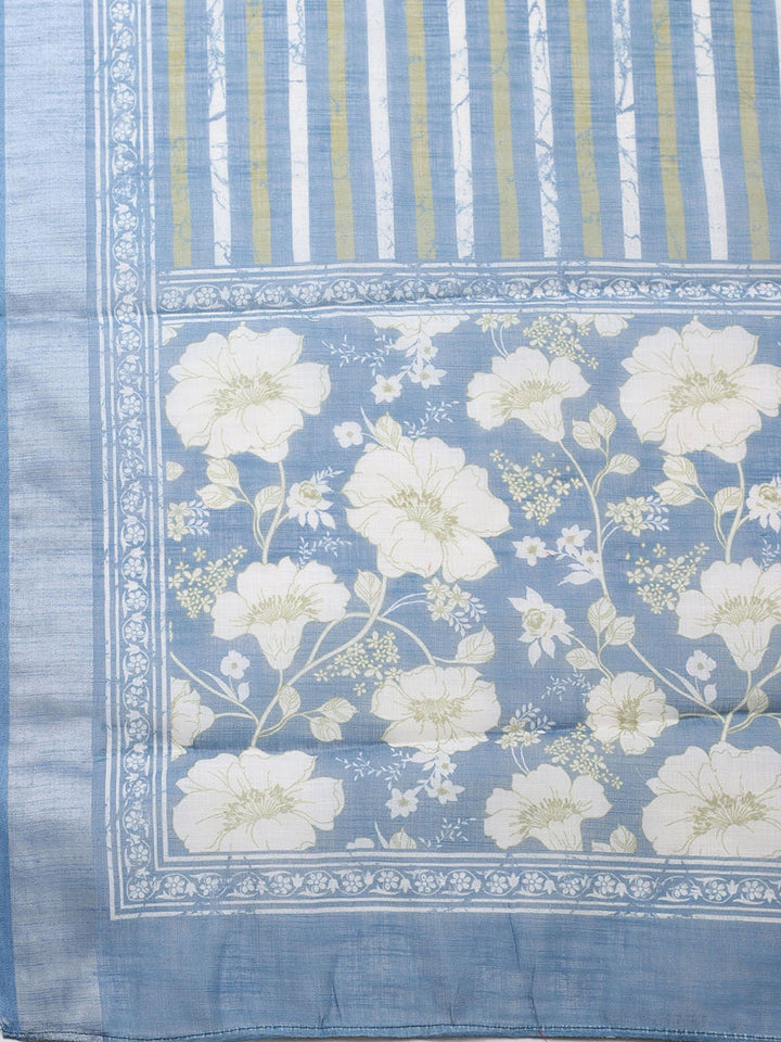 Embroidered Linen Blend Unstitched Suit With Pant &amp; Dupatta