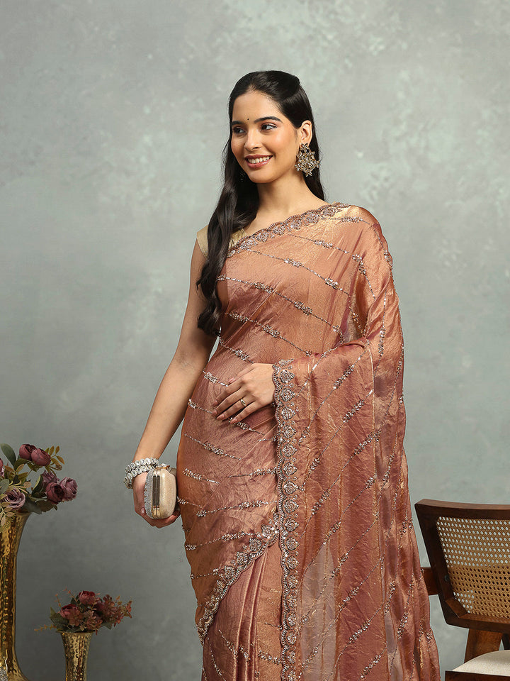 Stone &amp; Cut Work Embellished Organza Saree