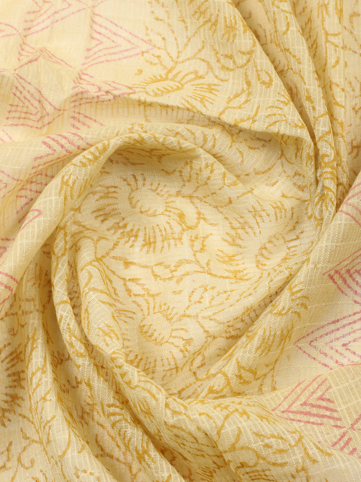 Printed Cotton Blend Unstitched Suit With Pant &amp; Dupatta