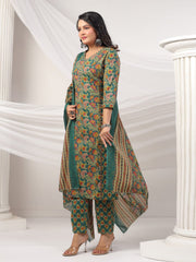 Printed Cotton Blend Kurta With Pants & Dupatta