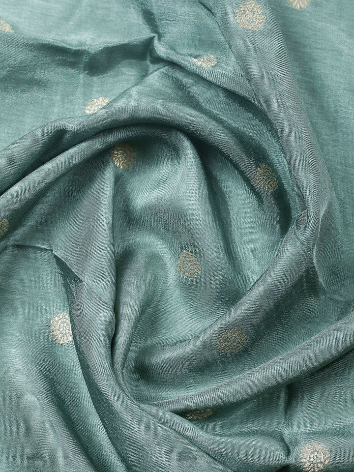 Woven Design Chanderi Unstitched Suit With Pant Dupatta