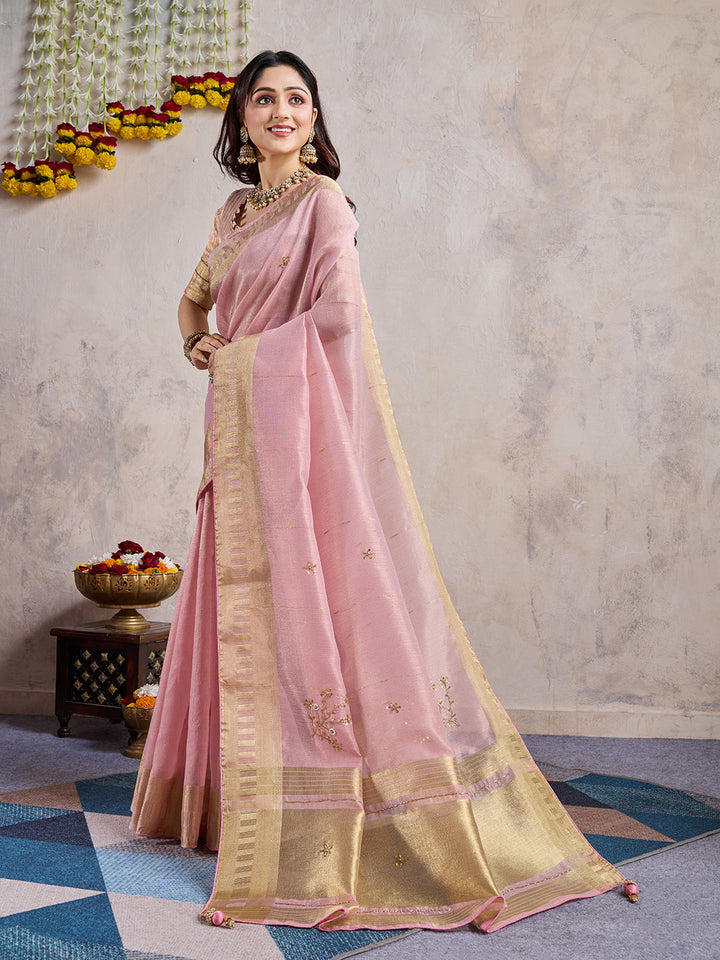 Embroidered Linen Blend Saree