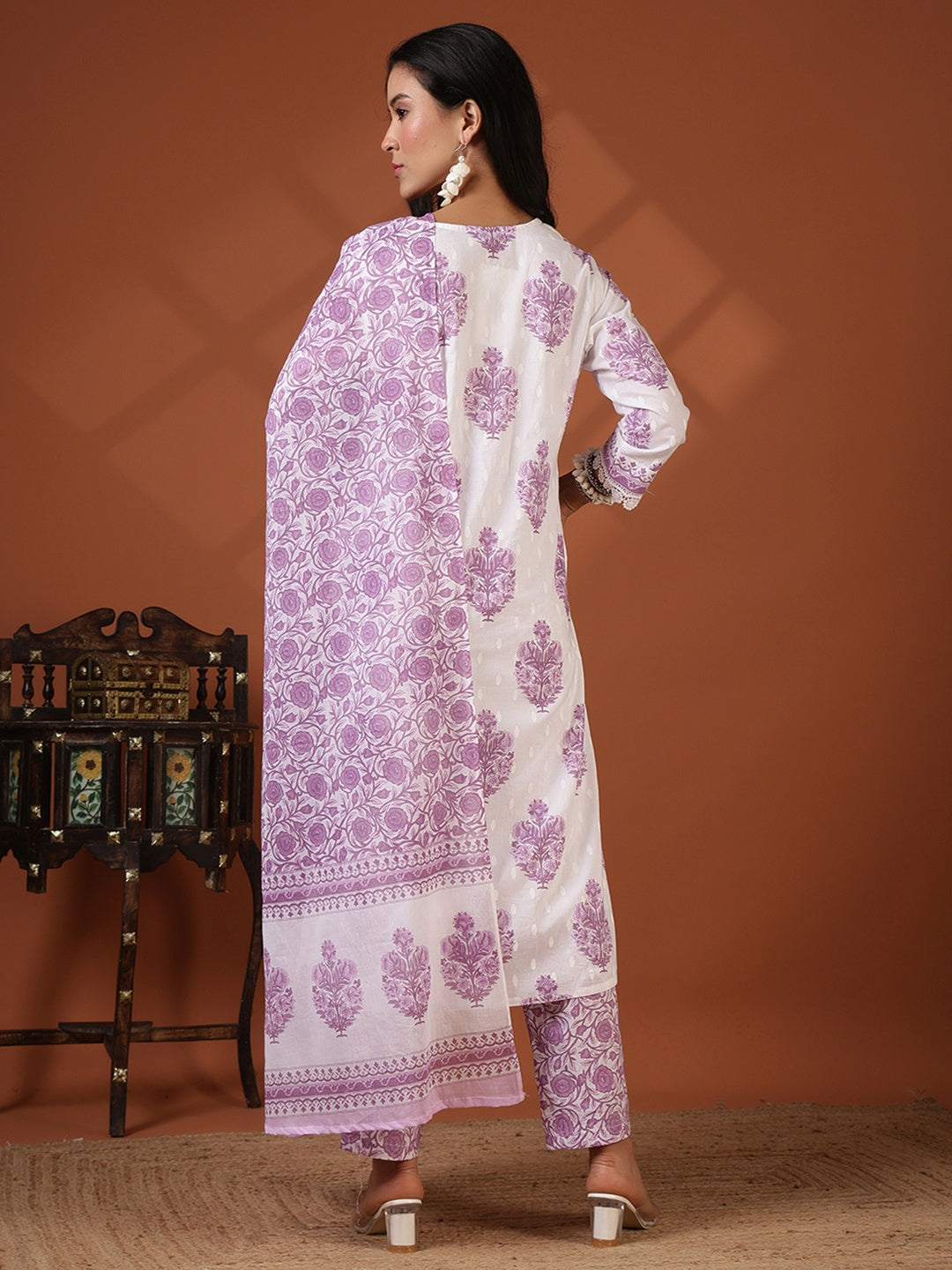 Printed Cotton Blend Kurta With Pant &amp; Dupatta