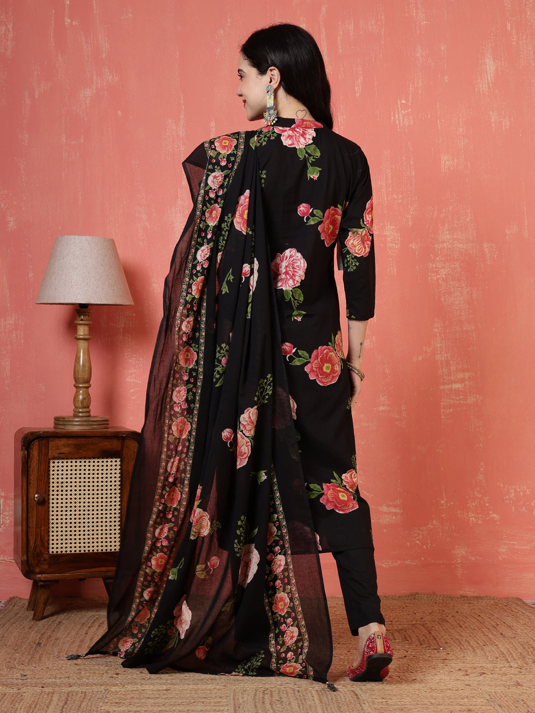 Printed Cotton Blend Kurta With Pants & Dupatta