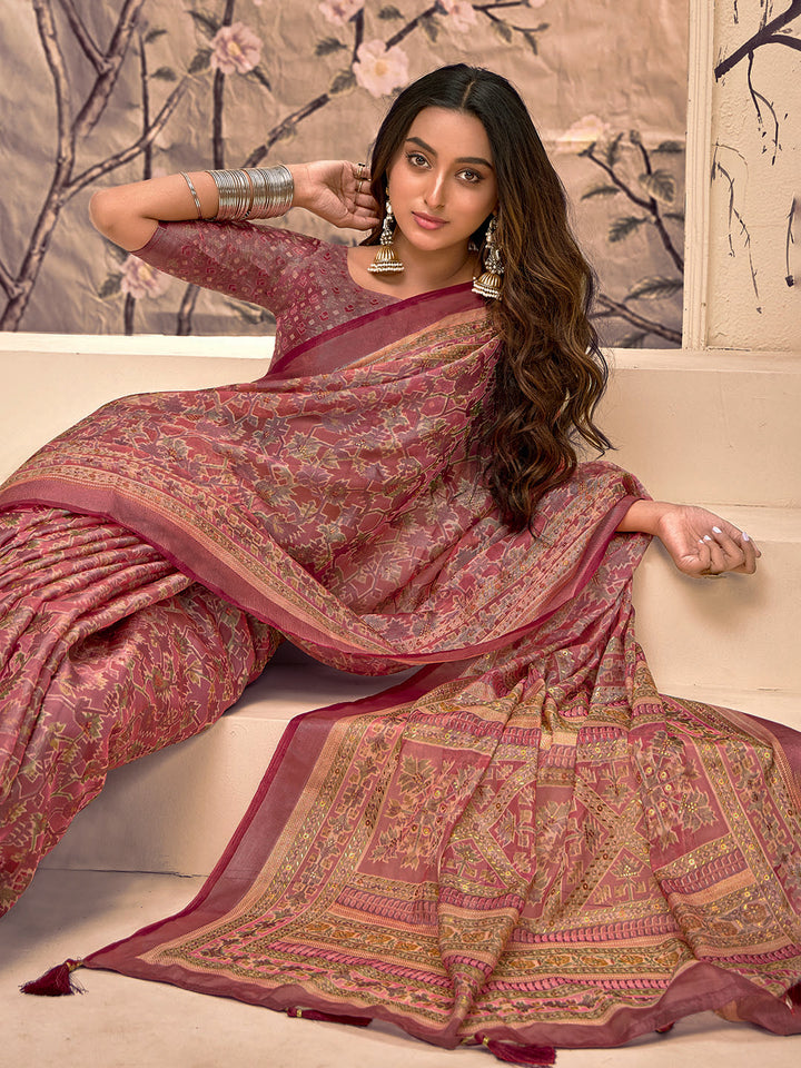 Abstract Printed Art Silk Saree