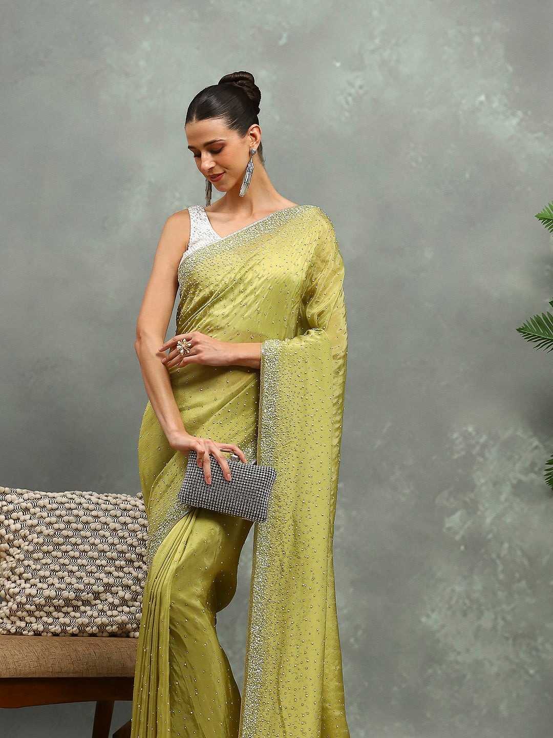 Stone Embroidered Tissue Saree