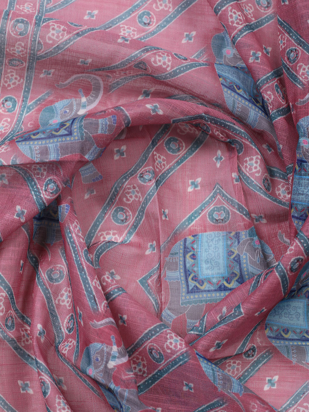 Printed Cotton Blend Unstitched Suit With Pant &amp; Dupatta