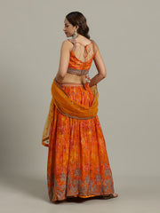 Embroidered Crepe Choli With Lehenga & Dupatta