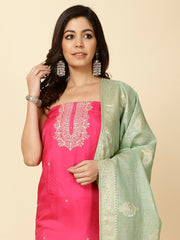 Neck Embroidery Chanderi Unstitched Suit Piece With Dupatta