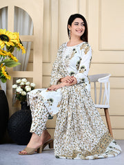 Printed Cotton Blend Kurta With Pants & Dupatta