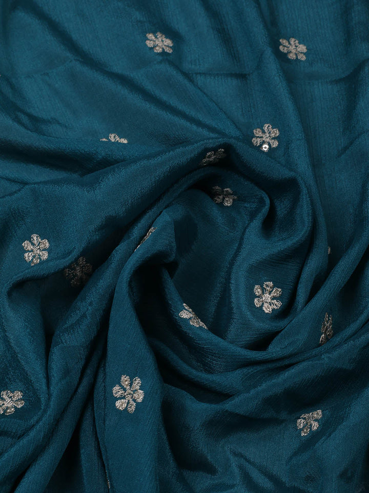 Embroidered Chinon Unstitched Suit With Pant &amp; Dupatta