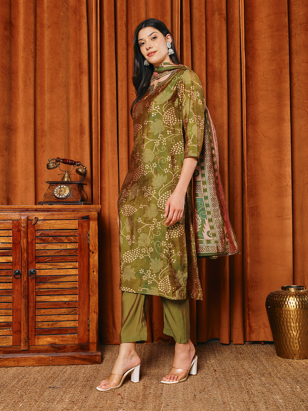 Printed Muslin Kurta With Pants & Dupatta