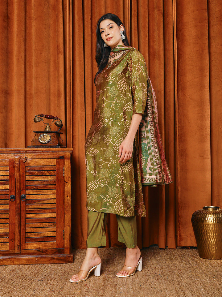 Printed Muslin Kurta With Pants &amp; Dupatta
