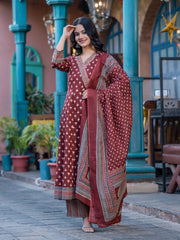 Printed Cotton Kurta With Pants & Dupatta