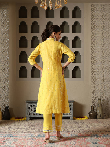 Sequin Embroidery Cotton Blend  Kurta With Pants