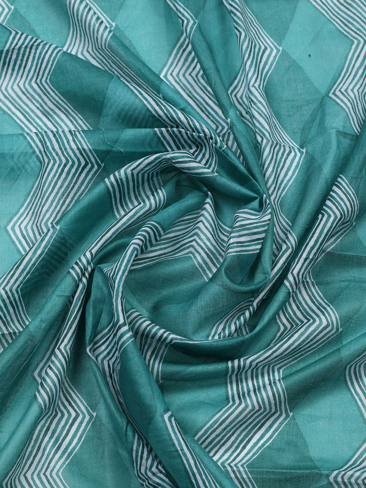 Printed Cotton Blend Unstitched Suit With Pant &amp; Dupatta