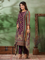 Digital Printed Cotton Blend Kurta With Pants & Dupatta