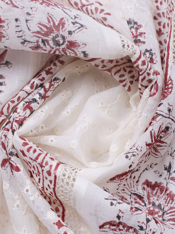 Embroidered Cotton Blend Unstitched Suit With Pant &amp; Dupatta