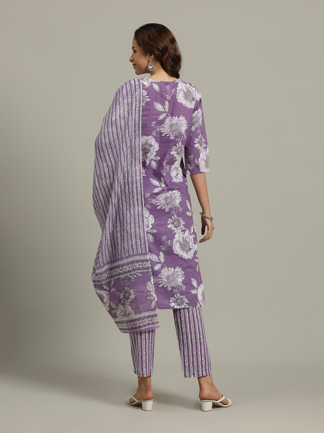 Floral Parinted Cotton Blend Kurta With Pants &amp; Dupatta