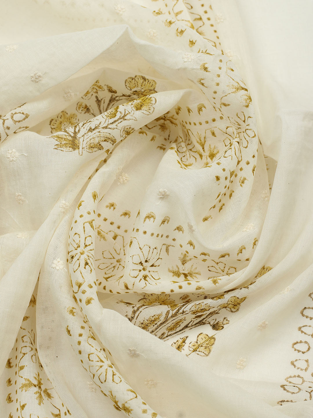 Printed Cotton Blend Unstitched Suit With Pant &amp; Dupatta