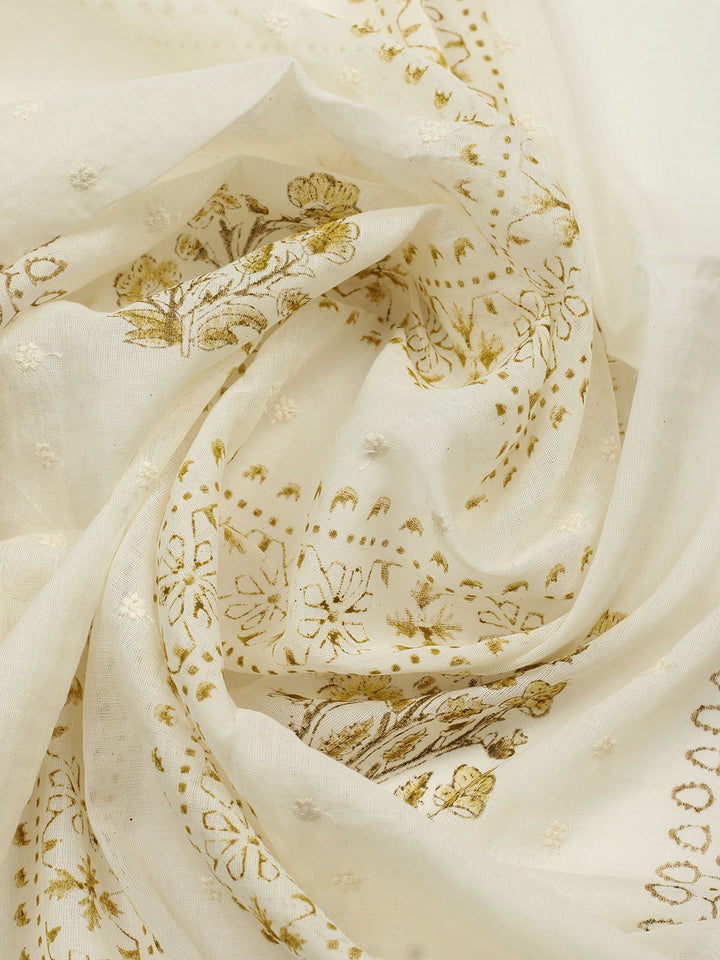 Printed Cotton Blend Unstitched Suit With Pant &amp; Dupatta