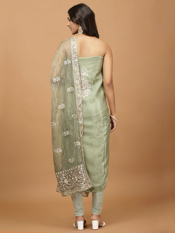 Neck Embroidered Organza Unstitched Suit Piece With Dupatta