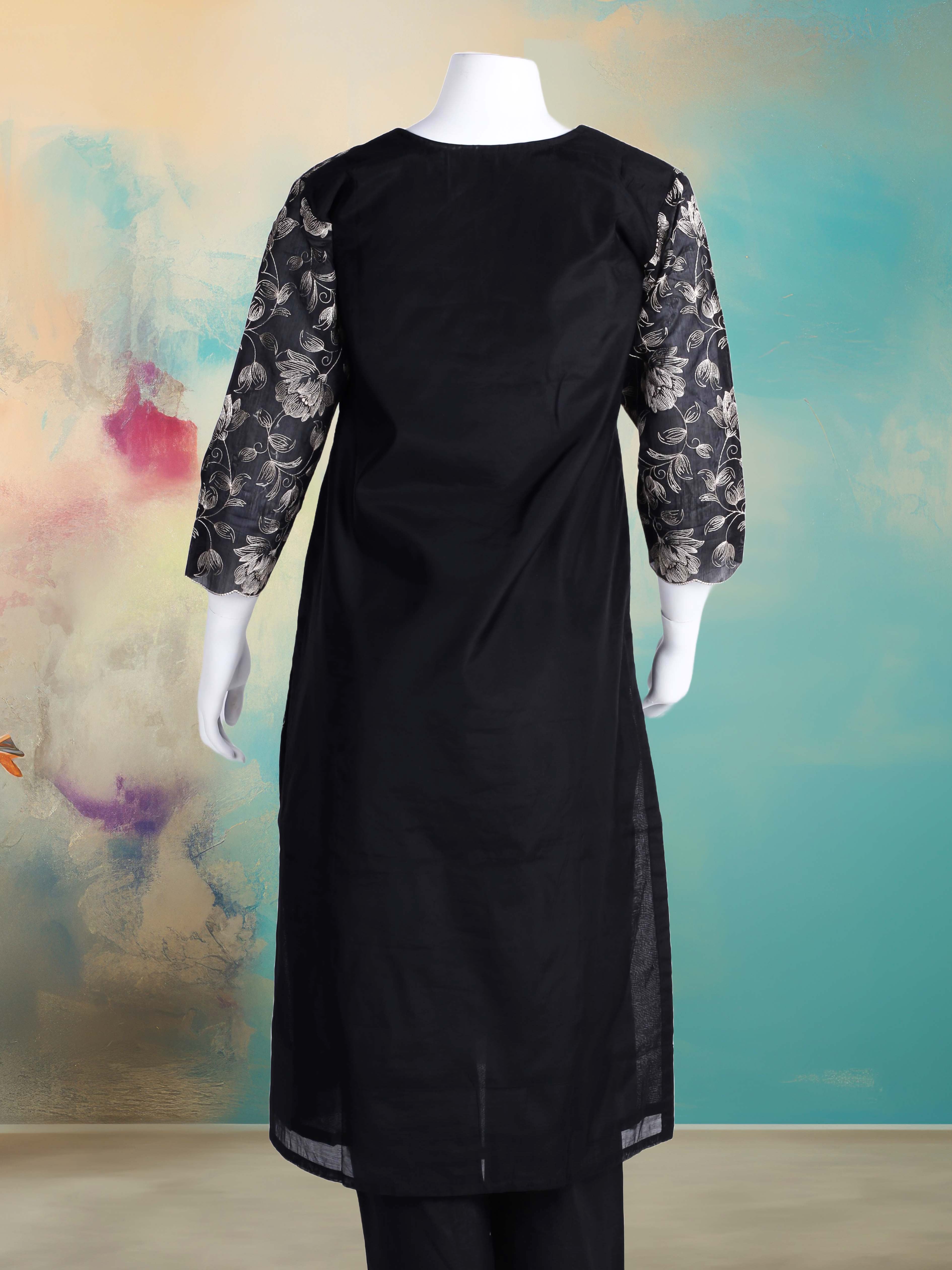 Embroidered Chanderi Kurta With Pant & Dupatta