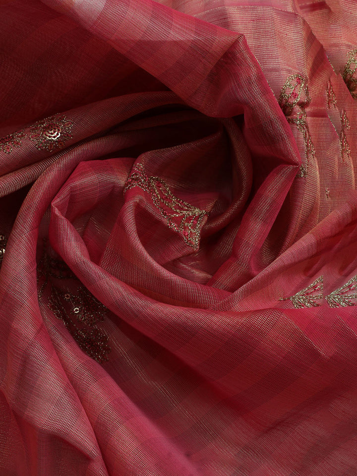 Embroidered Tissue Unstitched Kurta With Pant &amp; Dupatta