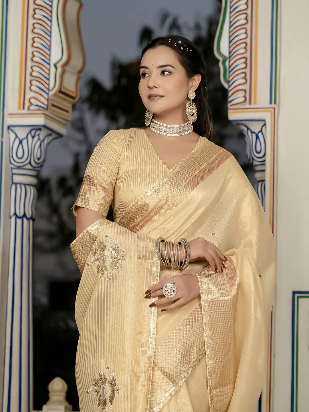 Plain Woven Border Linen Saree