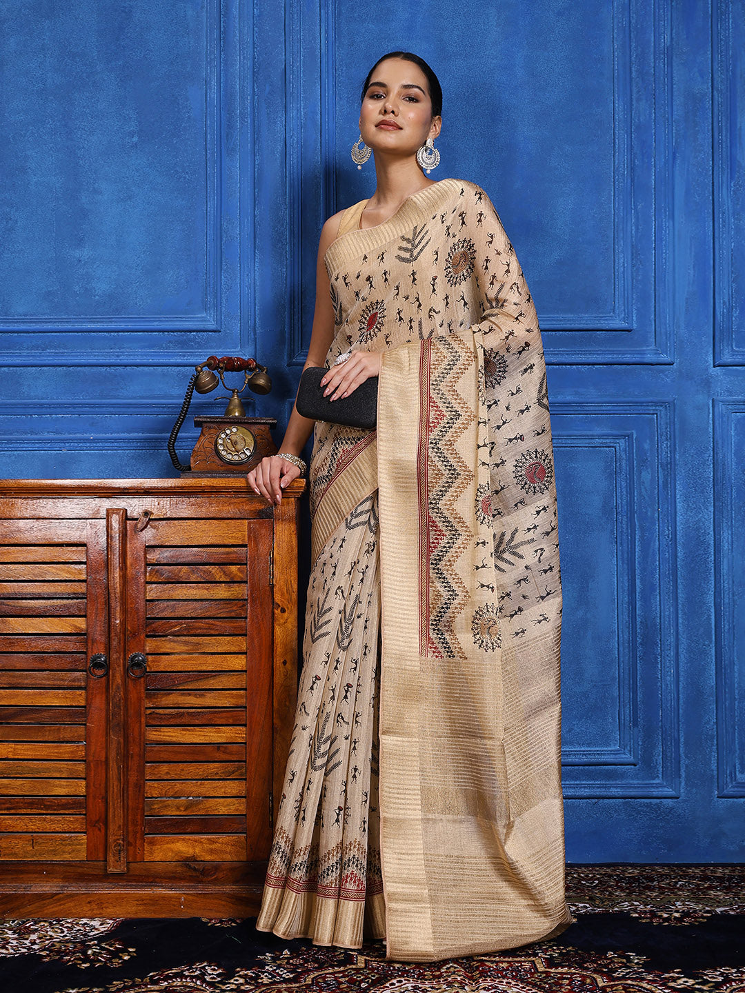 Zaari Border Cotton Blend Saree
