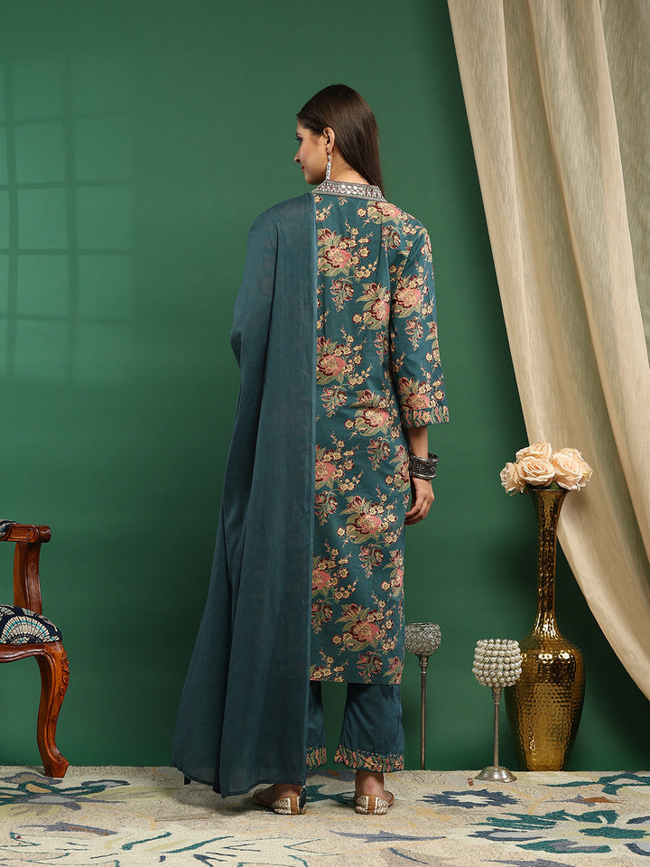 Printed Cotton Blend Kurta With Pant &amp; Dupatta