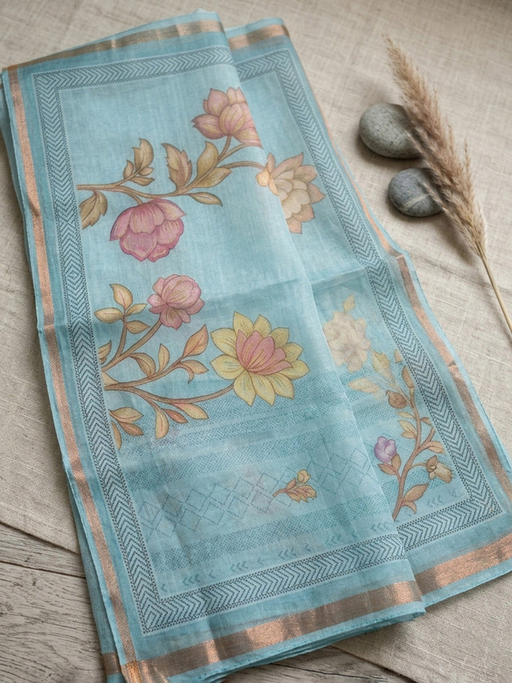 Embroidered Linen Blend Unstitched Suit With Pant &amp; Dupatta