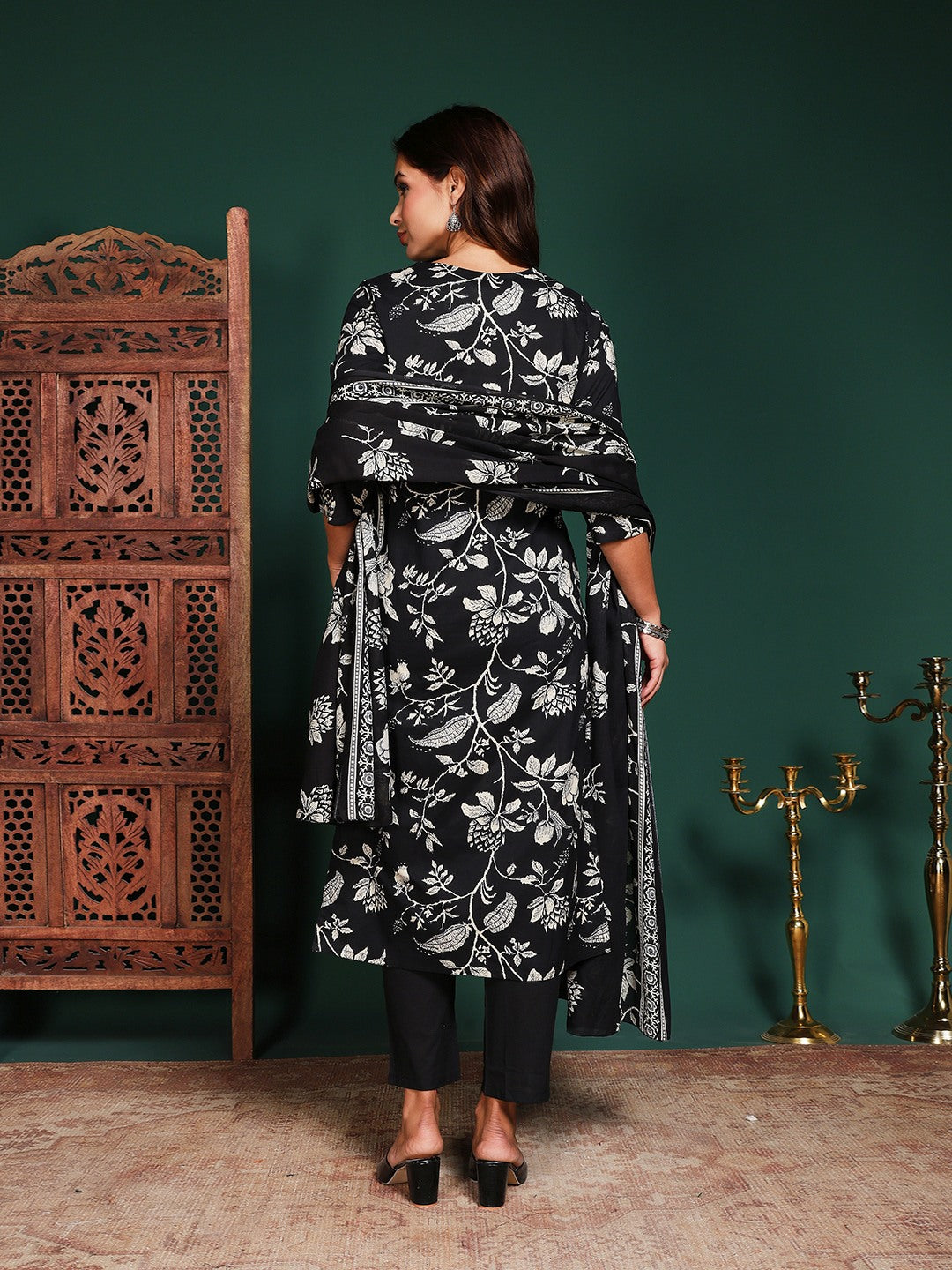 Digital Printed Cotton Blend Kurta With Pant &amp; Dupatta