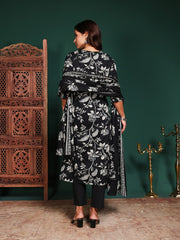 Digital Printed Cotton Blend Kurta With Pant & Dupatta