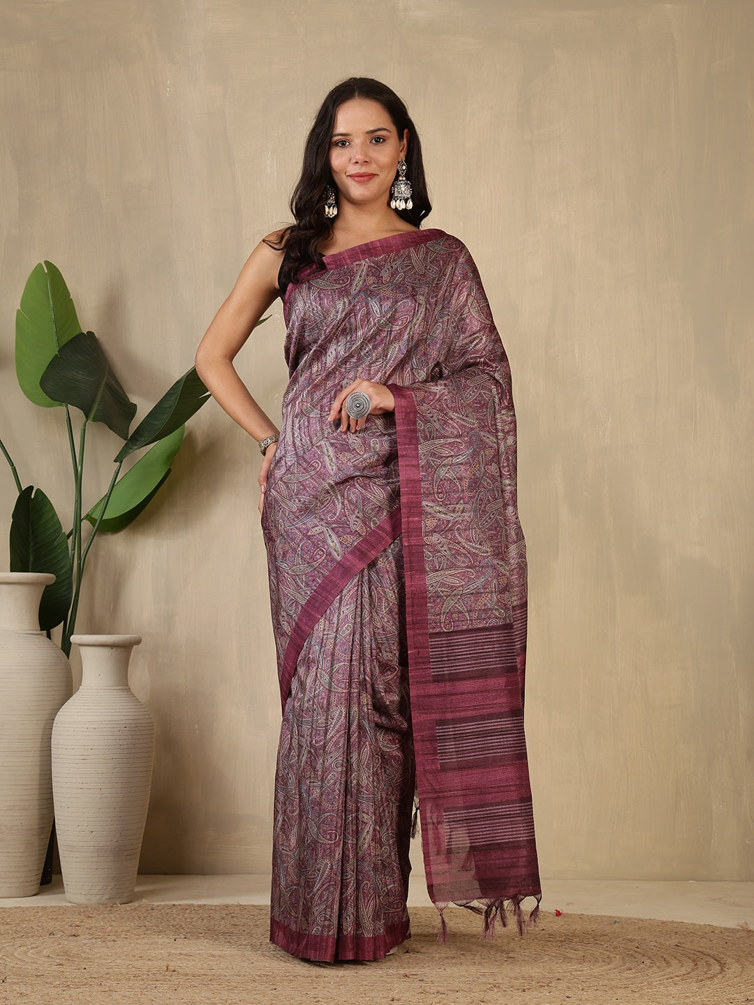 Printed Tussar Silk Saree