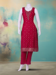 Embroidered Art Silk Rani Suit With Pant & Dupatta