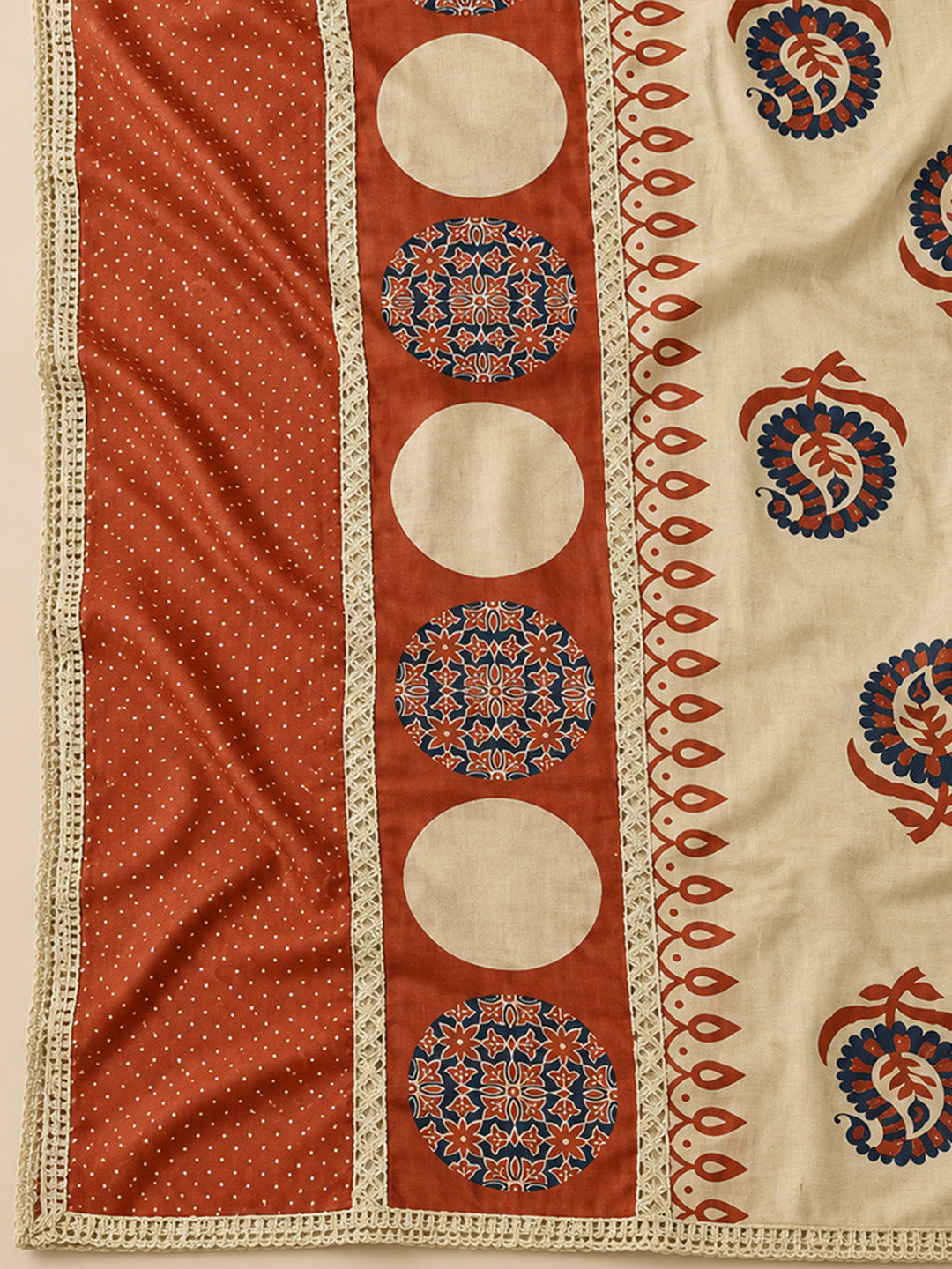 Beige Cotton Blend Embroidered Unstitched Dress Material
