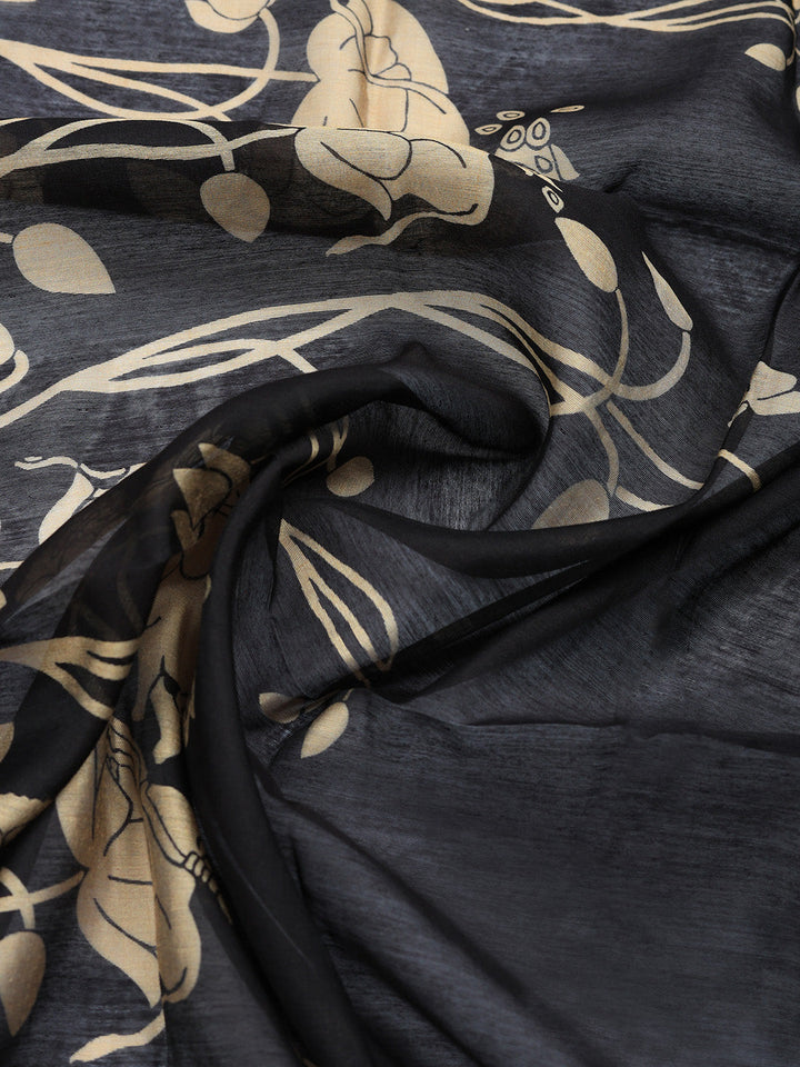 Printed Chanderi Unstitched Suit With Pant &amp; Dupatta