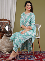 Printed Cotton Blend Kurta With Pants