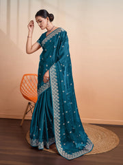 Stone Embroidery Organza Handloom Saree