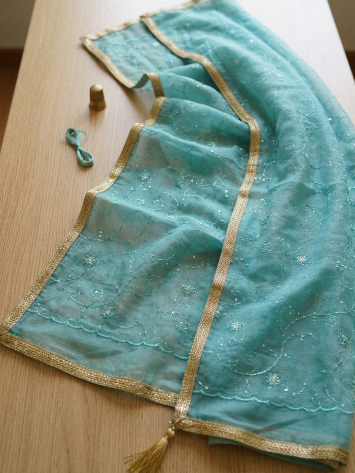 Embroidered Tissue Unstitched Suit With Pant &amp; Dupatta