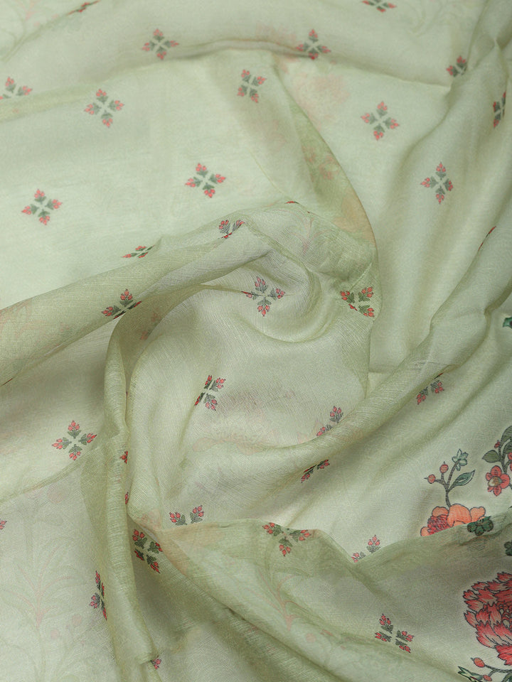 Embellished Chanderi Unstitched Suit With Pant &amp; Dupatta
