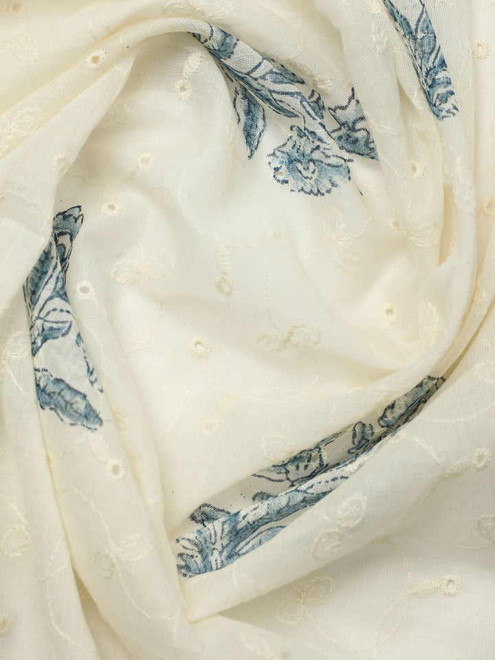 Printed Cotton Blend Unstitched Suit With Pant &amp; Dupatta