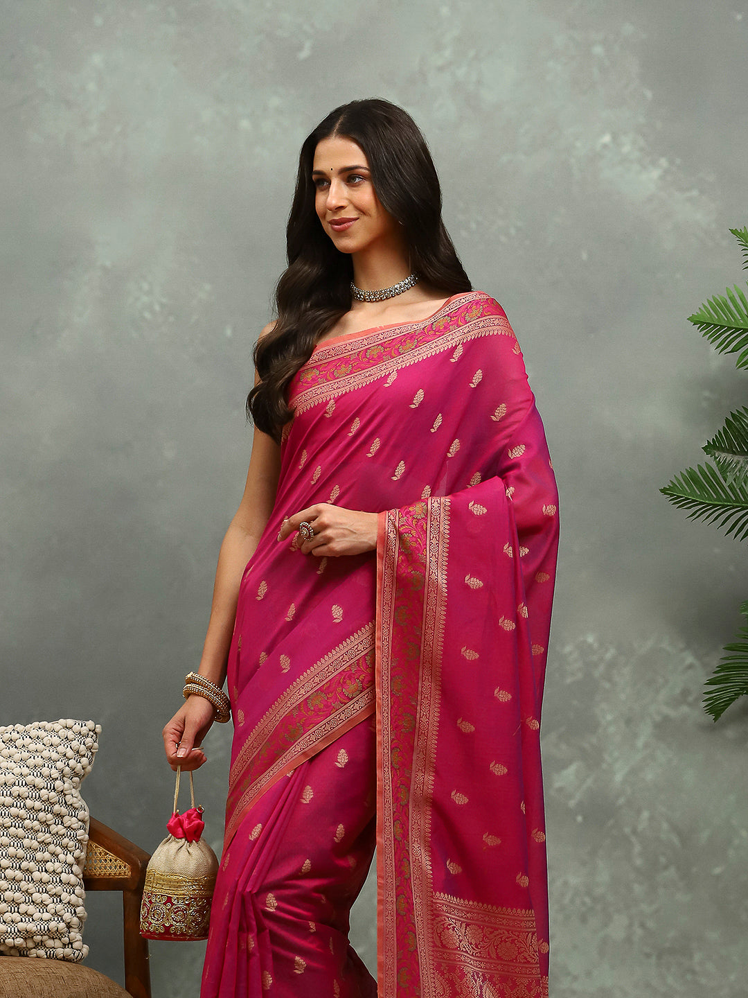 Resham Embroidered Cotton Blend Woven Saree
