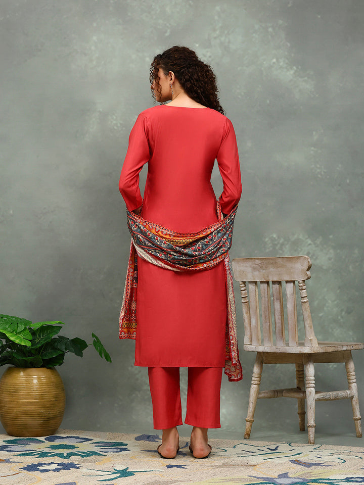 Printed Cotton Blend Kurta With Pants &amp; Dupatta
