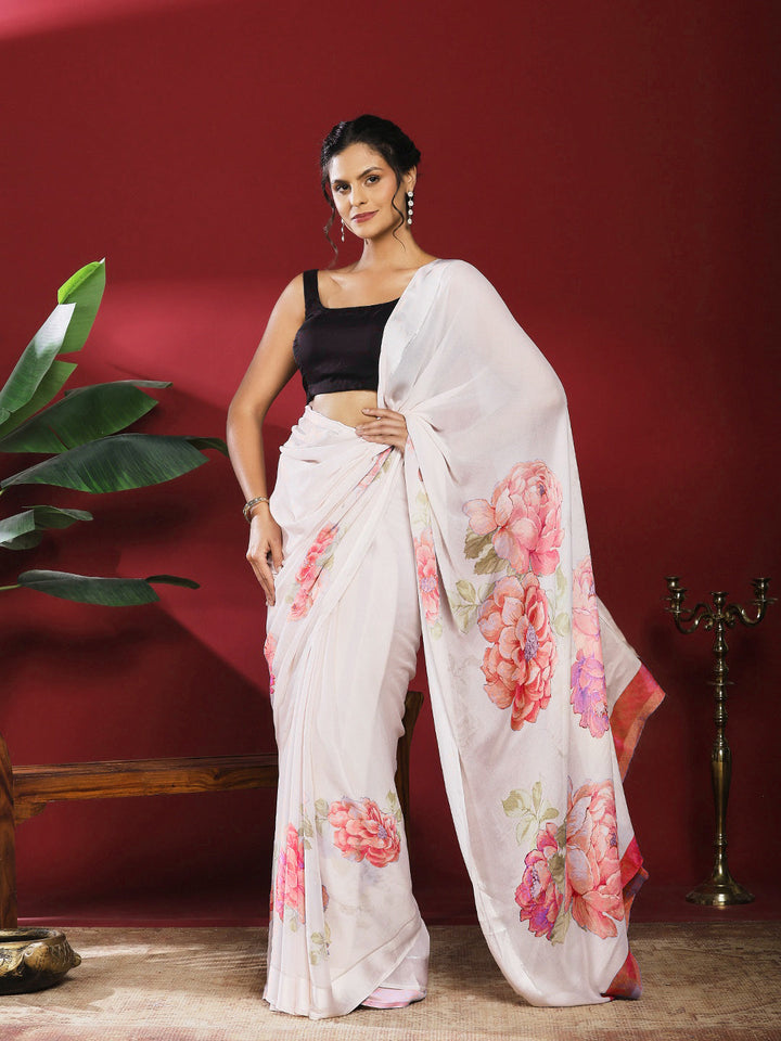 Floral Printed Crepe Saree
